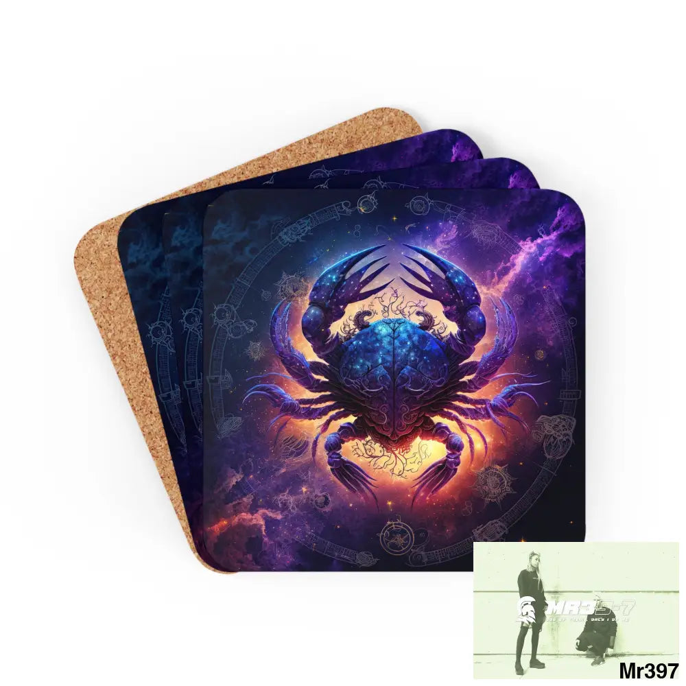 Cancer Zodiac Coaster Set Cork / 3.75’’ × 3.75’’ / Square Home Decor