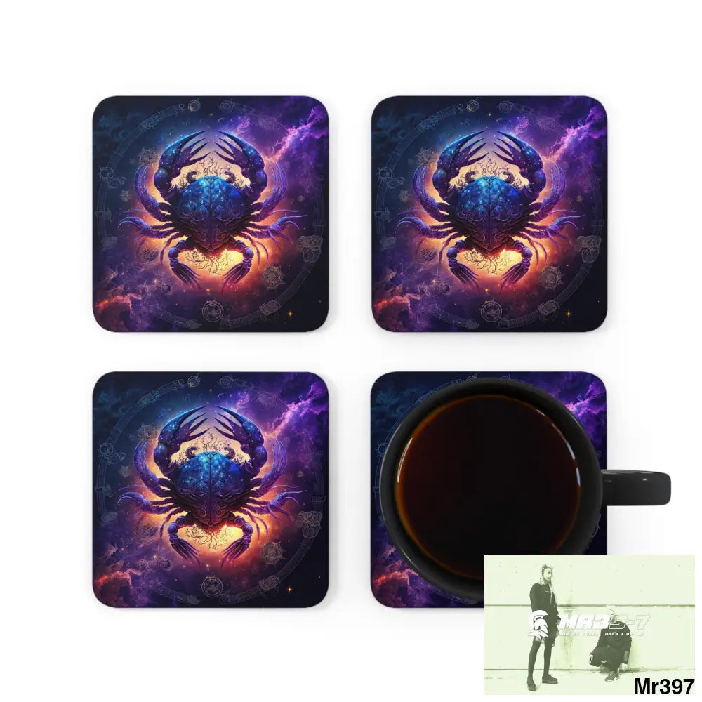 Cancer Zodiac Coaster Set Cork / 3.75’’ × 3.75’’ / Square Home Decor