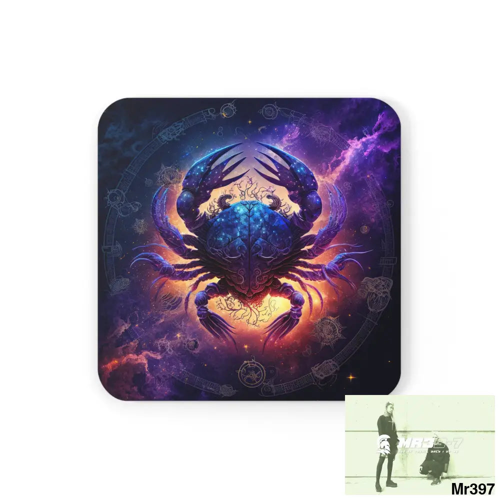 Cancer Zodiac Coaster Set Cork / 3.75’’ × 3.75’’ / Square Home Decor