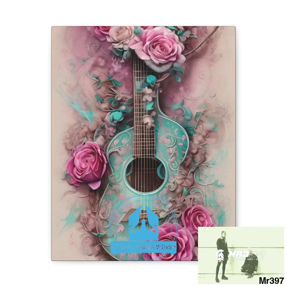 Canvas Gallery Wraps A Who Dares Wins Pink Roses & Guitar 11″ x 14″ / Premium Gallery Wraps (1.25″) Canvas