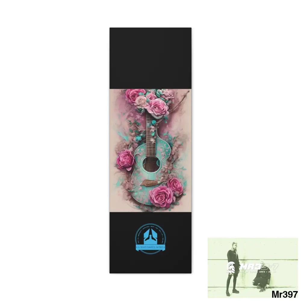 Canvas Gallery Wraps A Who Dares Wins Pink Roses & Guitar 12″ x 36″ / Premium Gallery Wraps (1.25″) Canvas
