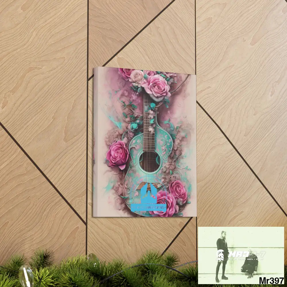 Canvas Gallery Wraps A Who Dares Wins Pink Roses & Guitar Canvas