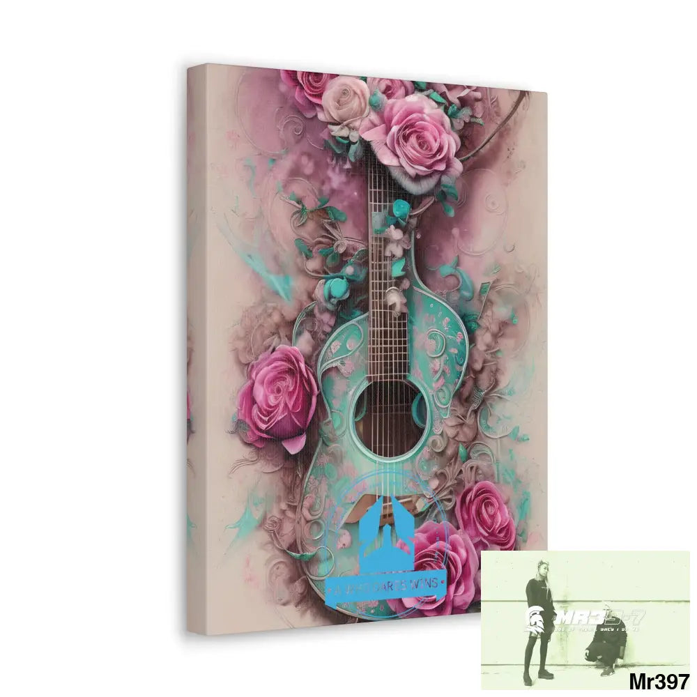 Canvas Gallery Wraps A Who Dares Wins Pink Roses & Guitar Canvas