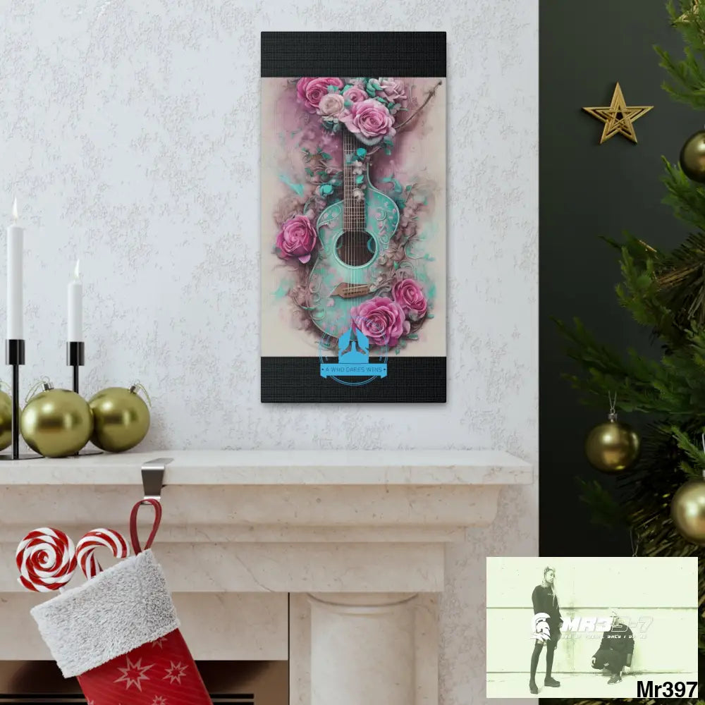 Canvas Gallery Wraps A Who Dares Wins Pink Roses & Guitar Canvas