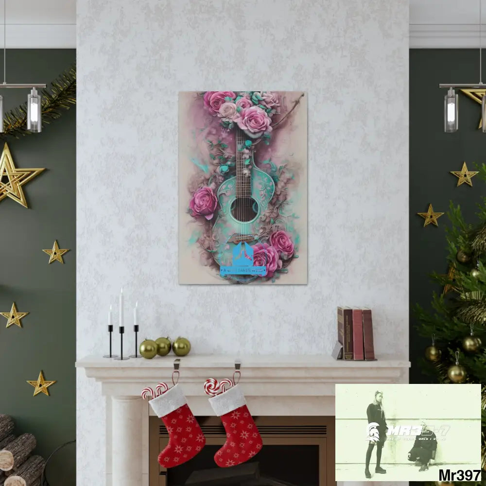 Canvas Gallery Wraps A Who Dares Wins Pink Roses & Guitar Canvas