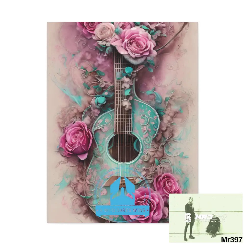 Canvas Gallery Wraps A Who Dares Wins Pink Roses & Guitar 30″ x 40″ / Premium Gallery Wraps (1.25″) Canvas