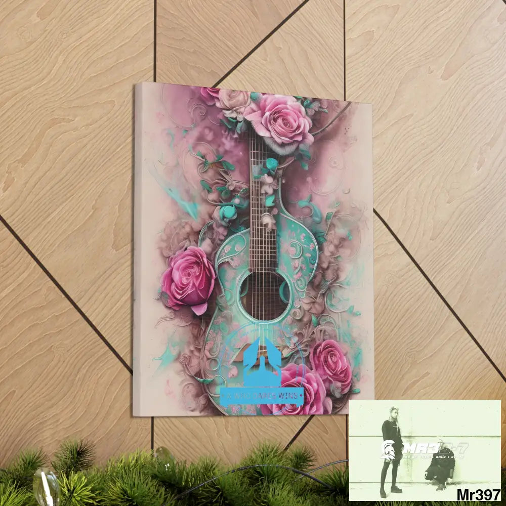 Canvas Gallery Wraps A Who Dares Wins Pink Roses & Guitar Canvas