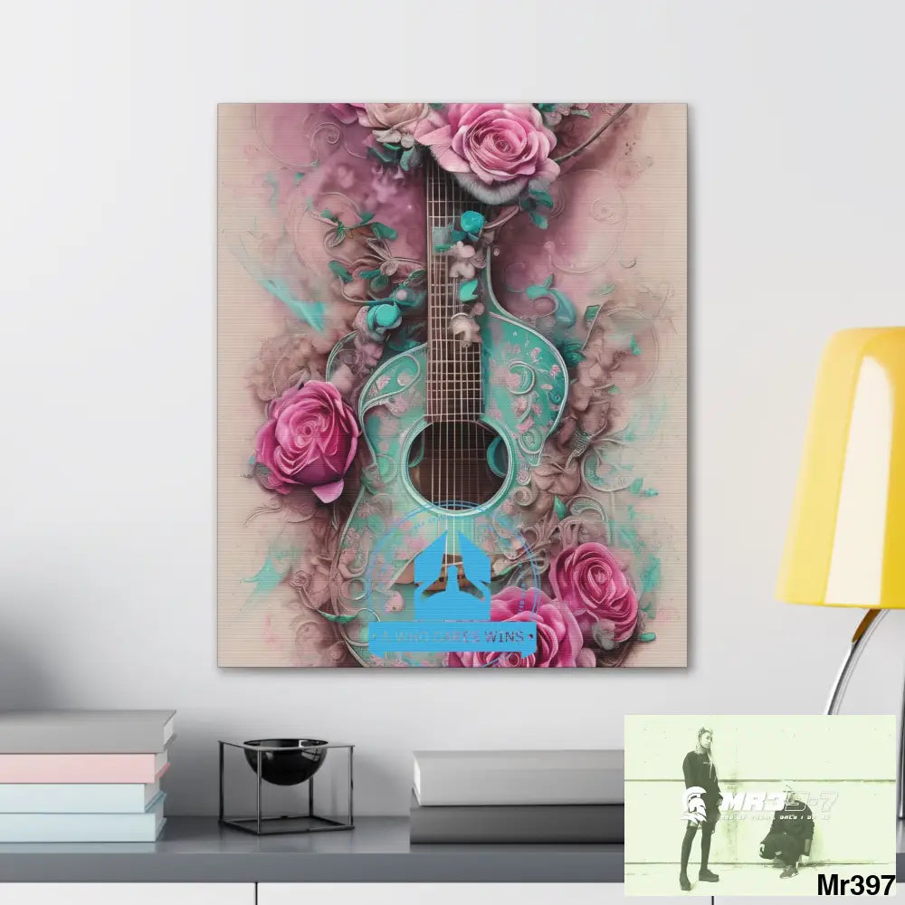 Canvas Gallery Wraps A Who Dares Wins Pink Roses & Guitar Canvas
