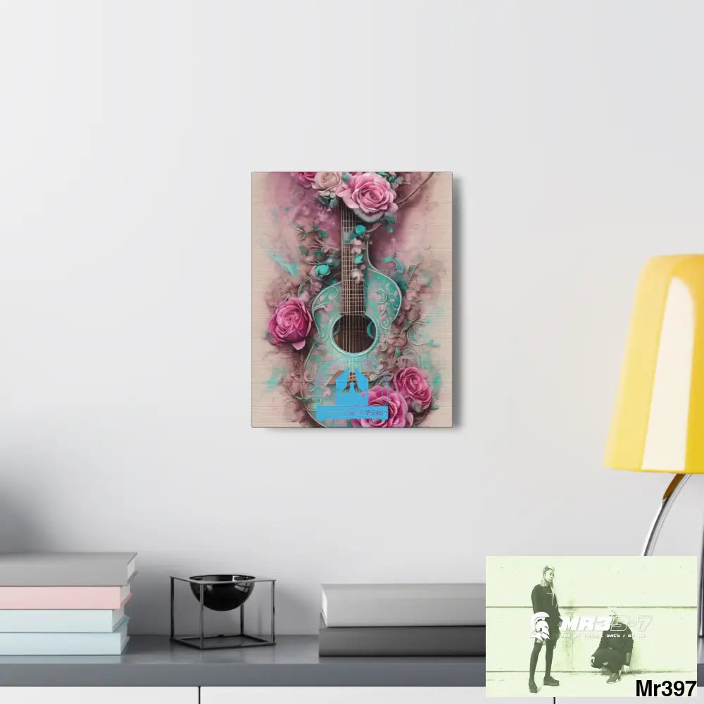 Canvas Gallery Wraps A Who Dares Wins Pink Roses & Guitar Canvas