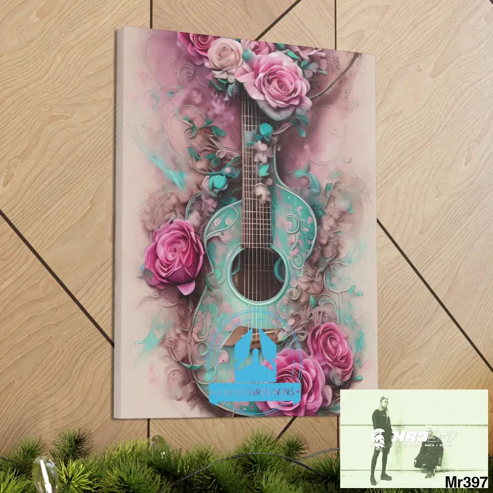 Canvas Gallery Wraps A Who Dares Wins Pink Roses & Guitar Canvas