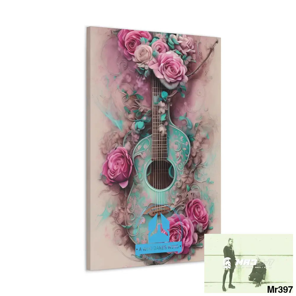 Canvas Gallery Wraps A Who Dares Wins Pink Roses & Guitar Canvas
