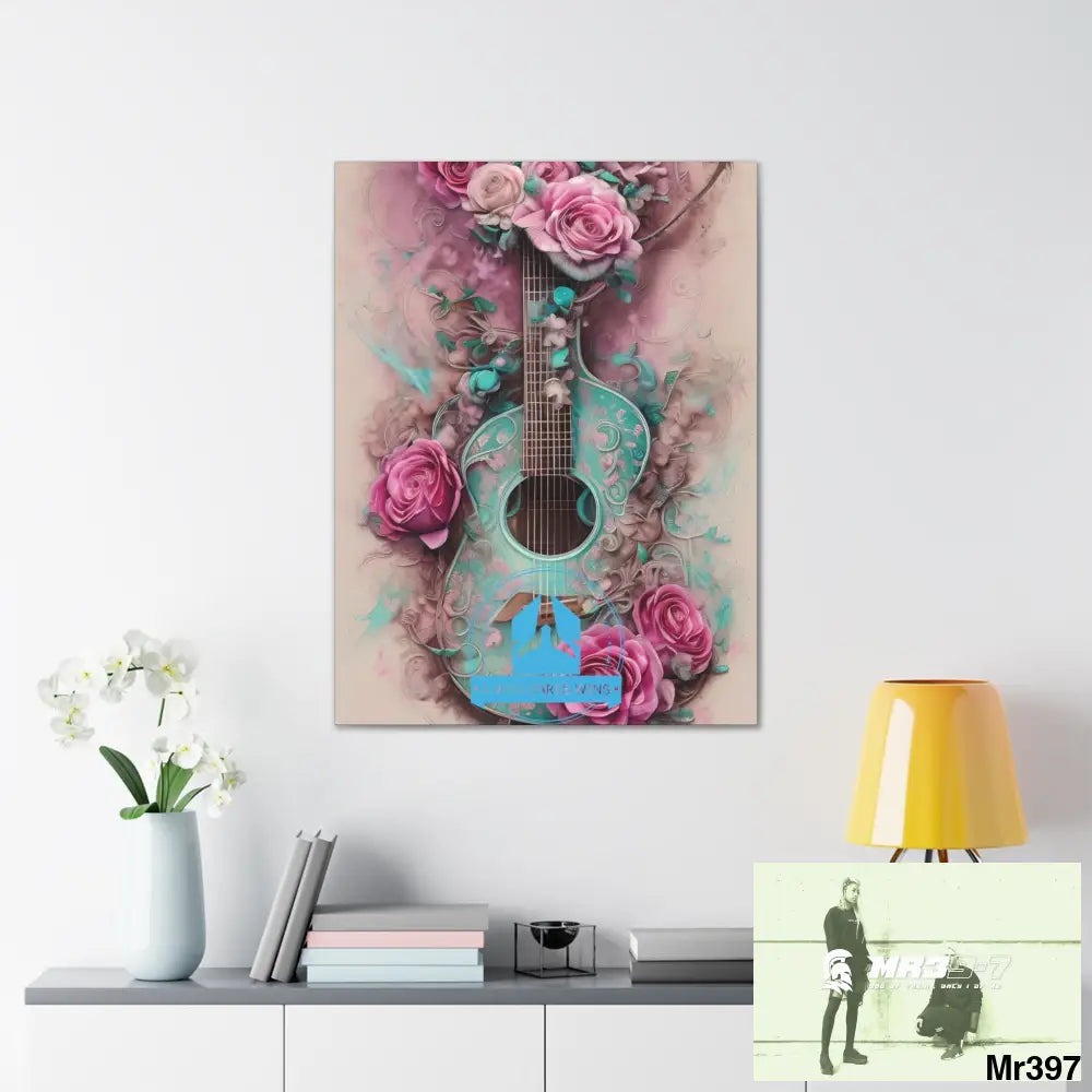 Canvas Gallery Wraps A Who Dares Wins Pink Roses & Guitar Canvas