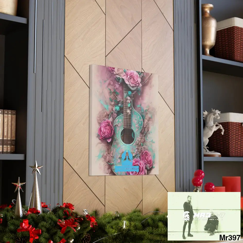 Canvas Gallery Wraps A Who Dares Wins Pink Roses & Guitar Canvas