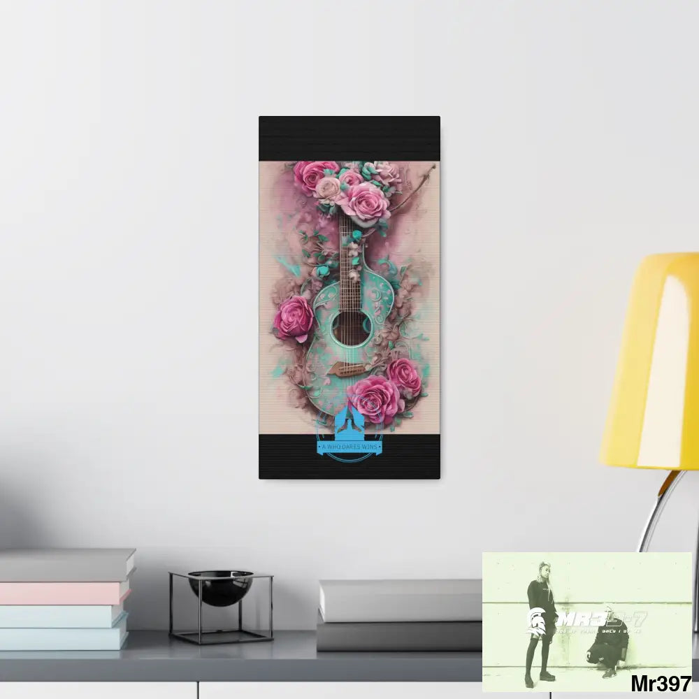 Canvas Gallery Wraps A Who Dares Wins Pink Roses & Guitar Canvas