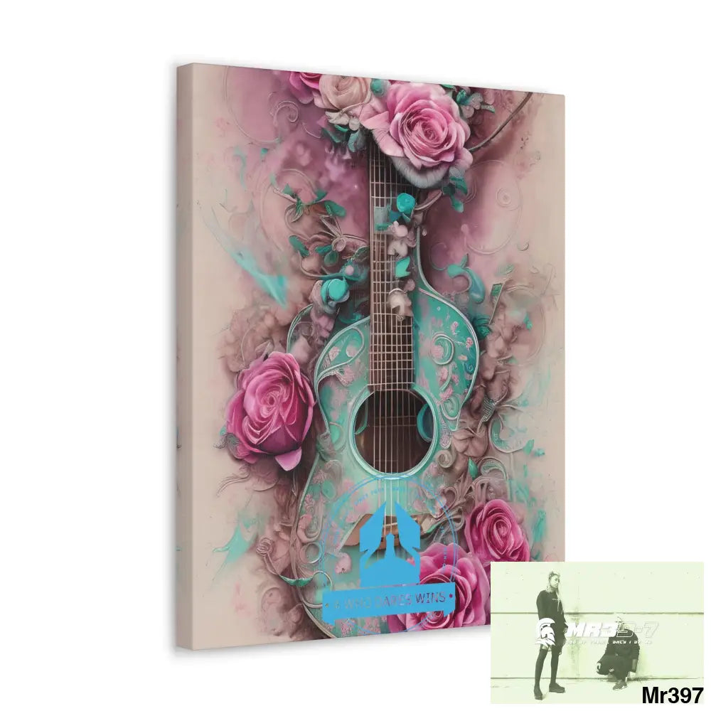 Canvas Gallery Wraps A Who Dares Wins Pink Roses & Guitar Canvas