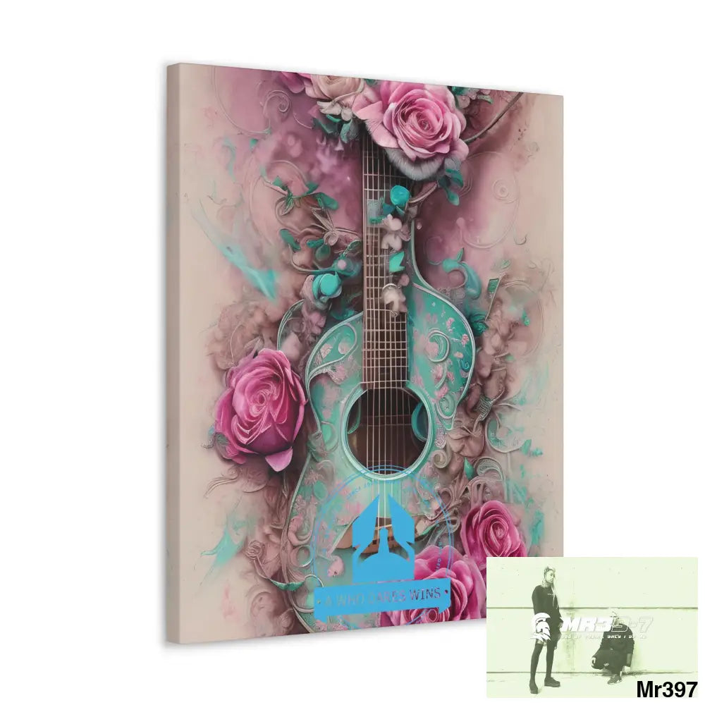 Canvas Gallery Wraps A Who Dares Wins Pink Roses & Guitar Canvas