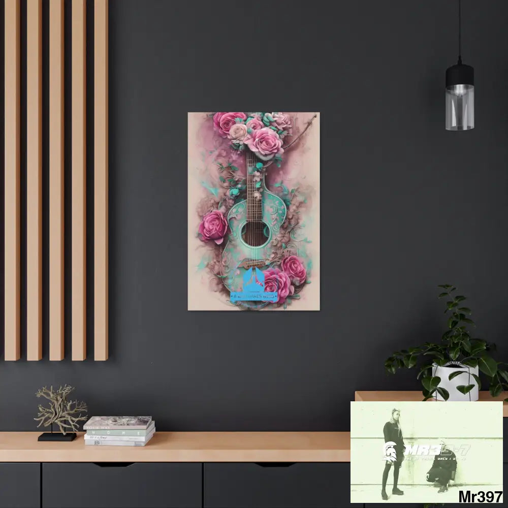 Canvas Gallery Wraps A Who Dares Wins Pink Roses & Guitar Canvas