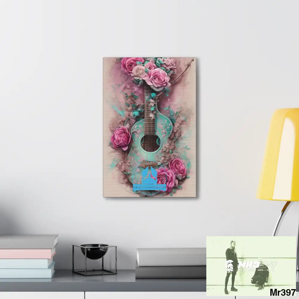 Canvas Gallery Wraps A Who Dares Wins Pink Roses & Guitar Canvas