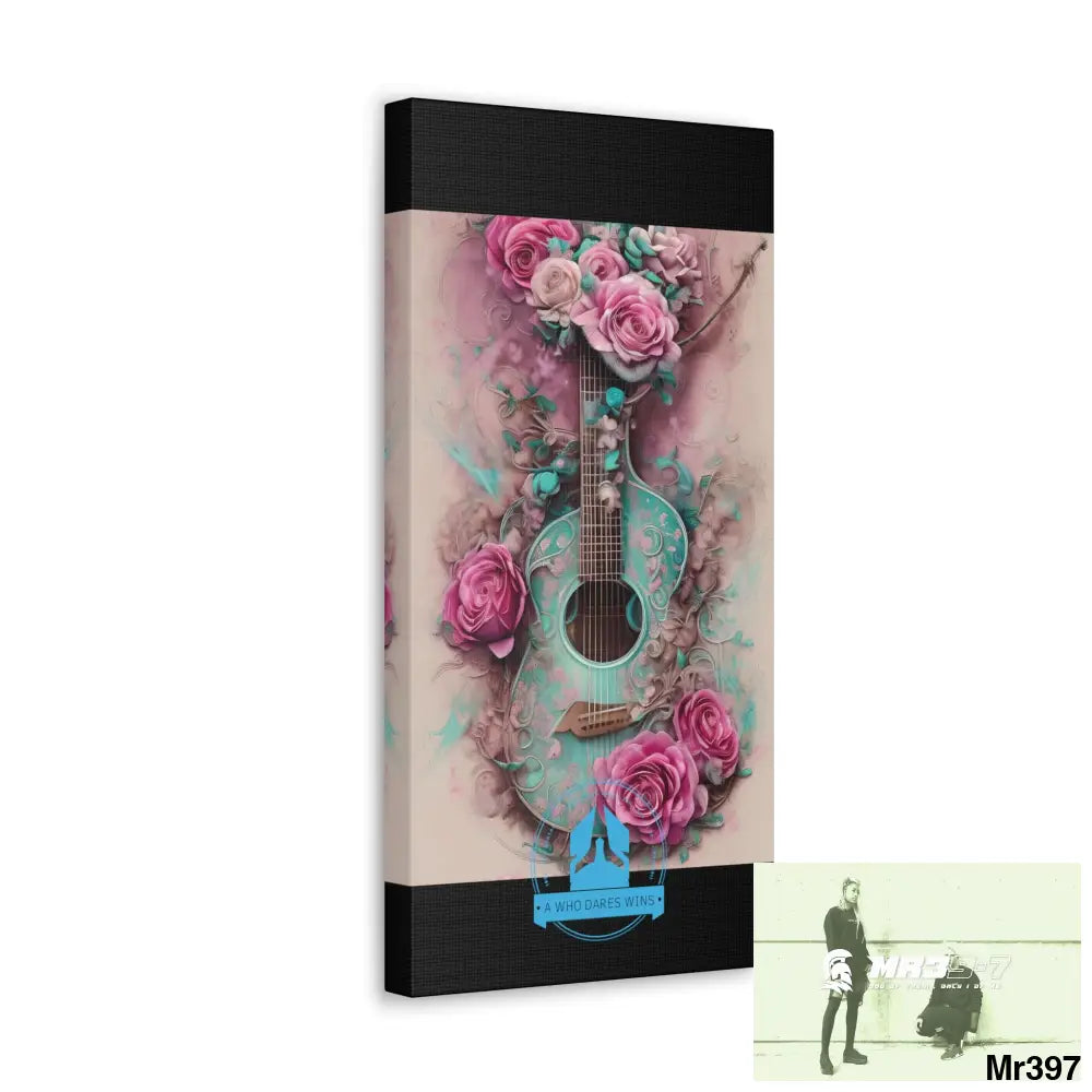 Canvas Gallery Wraps A Who Dares Wins Pink Roses & Guitar Canvas