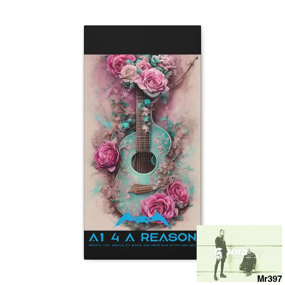 Canvas Gallery Wraps A1 4 A Reason Pink Roses & Guitar 10″ x 20″ / Premium Gallery Wraps (1.25″) Canvas