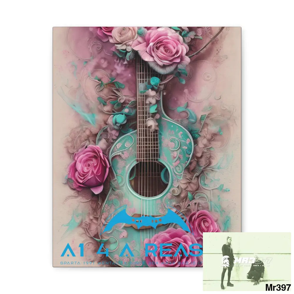 Canvas Gallery Wraps A1 4 A Reason Pink Roses & Guitar 11″ x 14″ / Premium Gallery Wraps (1.25″) Canvas