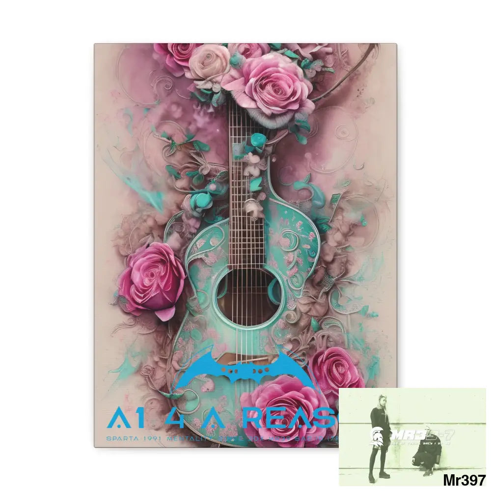 Canvas Gallery Wraps A1 4 A Reason Pink Roses & Guitar 12″ x 16″ / Premium Gallery Wraps (1.25″) Canvas