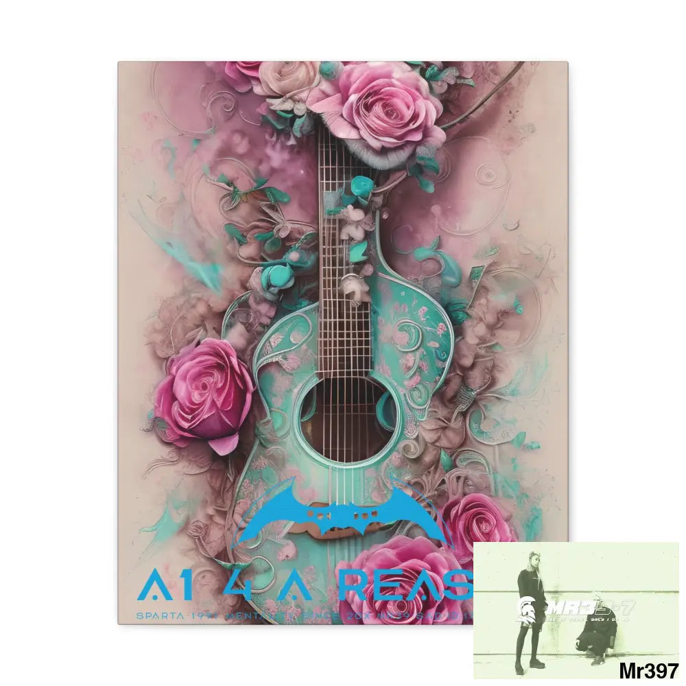 Canvas Gallery Wraps A1 4 A Reason Pink Roses & Guitar 16″ x 20″ / Premium Gallery Wraps (1.25″) Canvas