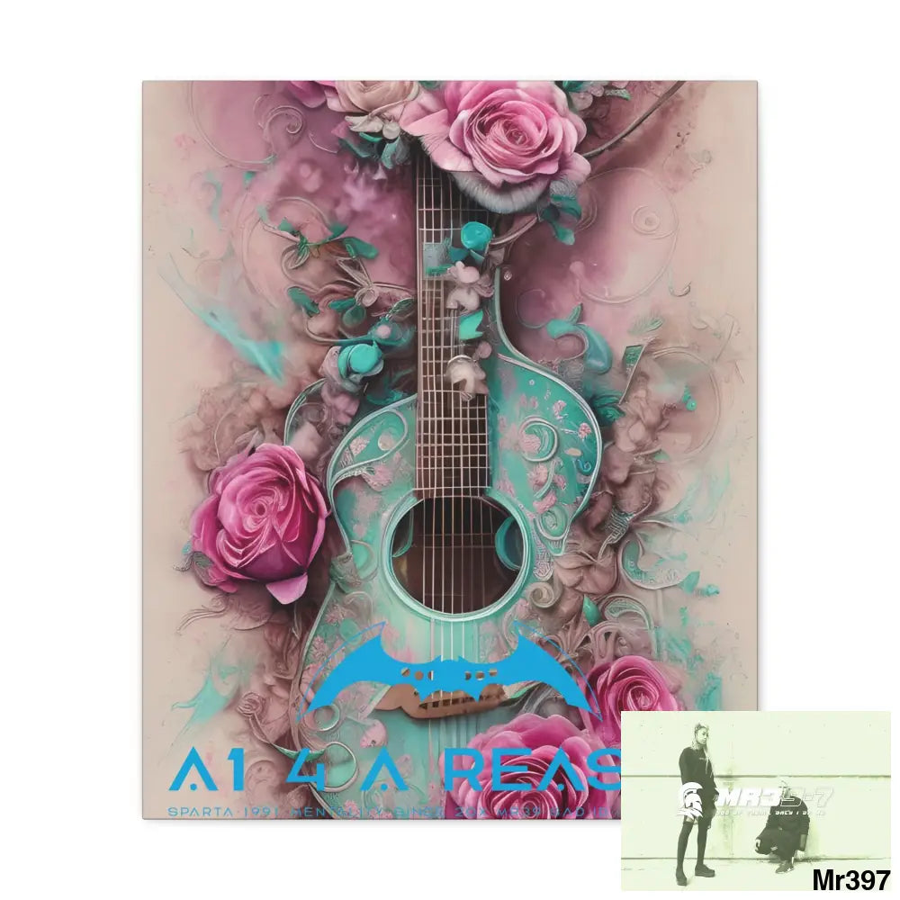 Canvas Gallery Wraps A1 4 A Reason Pink Roses & Guitar 20″ x 24″ / Premium Gallery Wraps (1.25″) Canvas