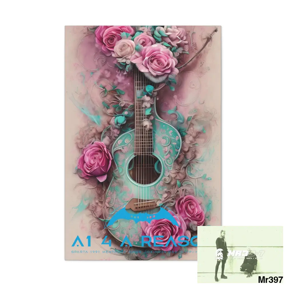 Canvas Gallery Wraps A1 4 A Reason Pink Roses & Guitar 24″ x 36″ / Premium Gallery Wraps (1.25″) Canvas