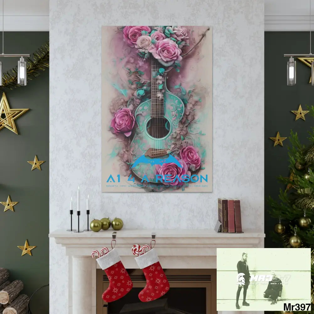 Canvas Gallery Wraps A1 4 A Reason Pink Roses & Guitar Canvas