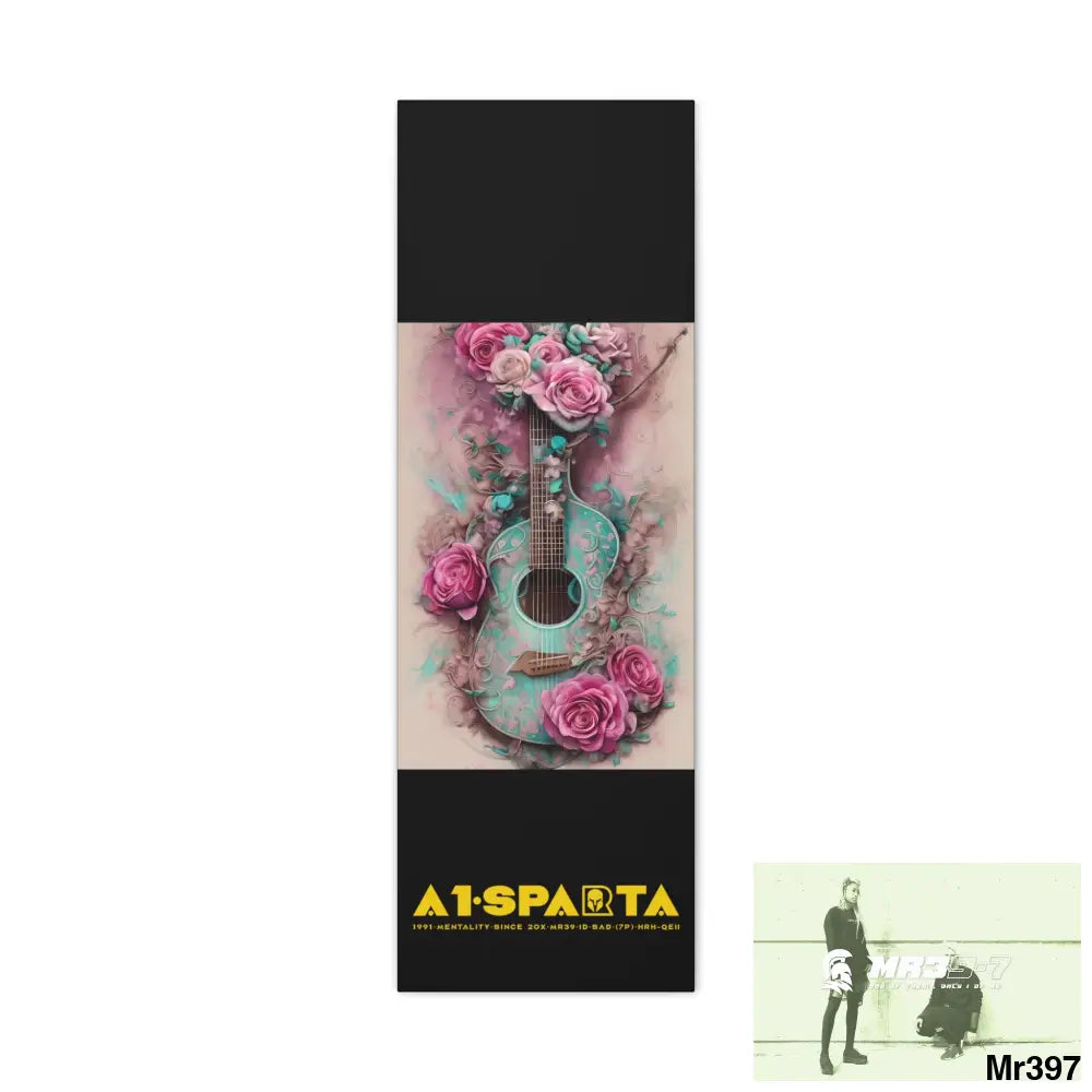 Canvas Gallery Wraps A1.Sparta Pink Roses & Guitar 12″ x 36″ / Premium Gallery Wraps (1.25″) Canvas