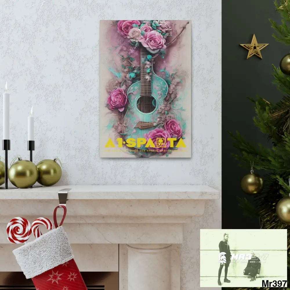 Canvas Gallery Wraps A1.Sparta Pink Roses & Guitar Canvas