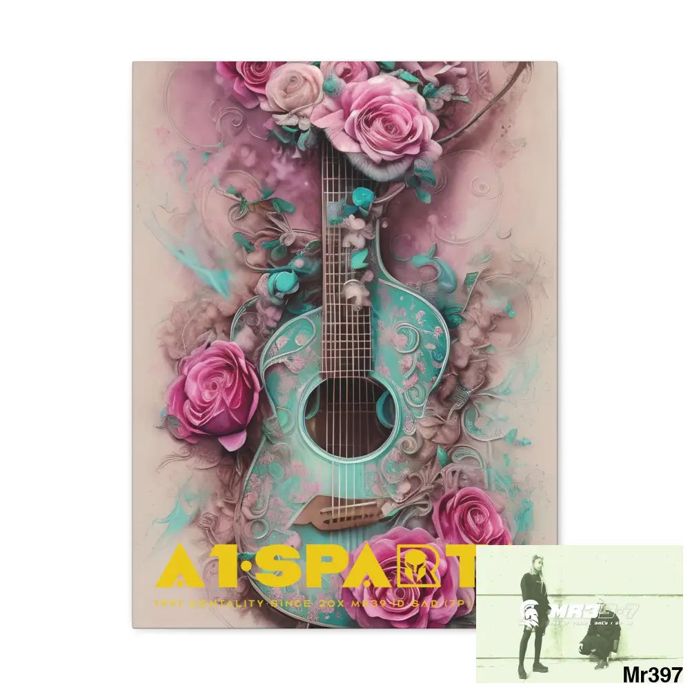 Canvas Gallery Wraps A1.Sparta Pink Roses & Guitar 18″ x 24″ / Premium Gallery Wraps (1.25″) Canvas