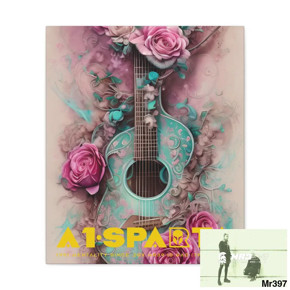 Canvas Gallery Wraps A1.Sparta Pink Roses & Guitar 20″ x 24″ / Premium Gallery Wraps (1.25″) Canvas