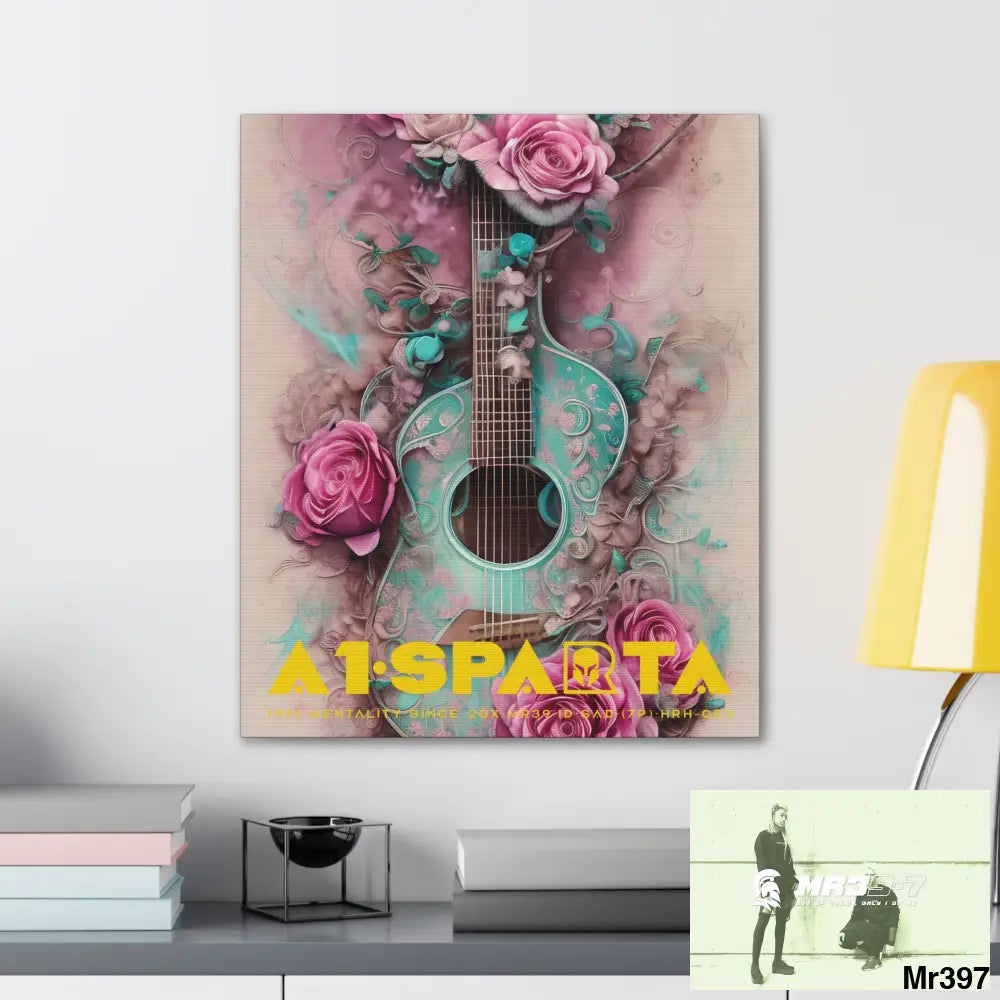 Canvas Gallery Wraps A1.Sparta Pink Roses & Guitar Canvas