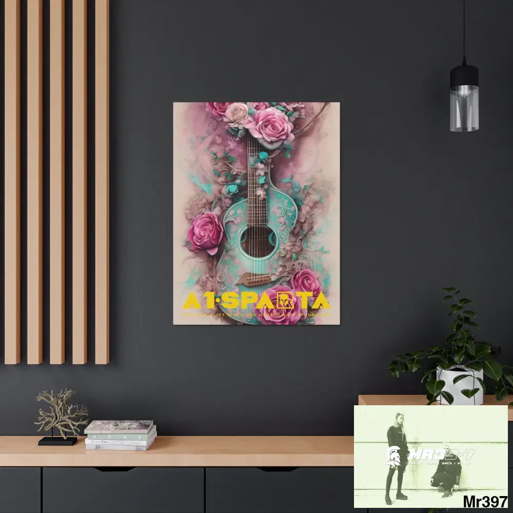Canvas Gallery Wraps A1.Sparta Pink Roses & Guitar Canvas