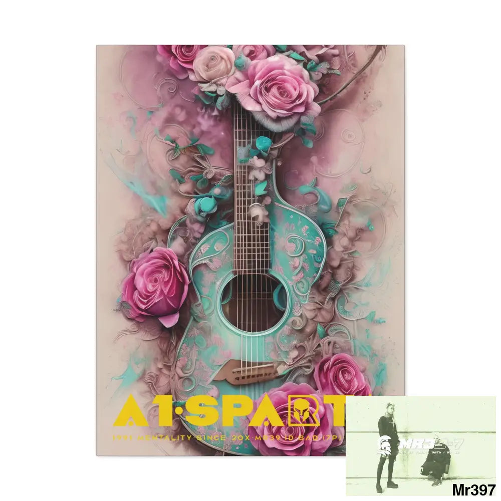 Canvas Gallery Wraps A1.Sparta Pink Roses & Guitar 30″ x 40″ / Premium Gallery Wraps (1.25″) Canvas