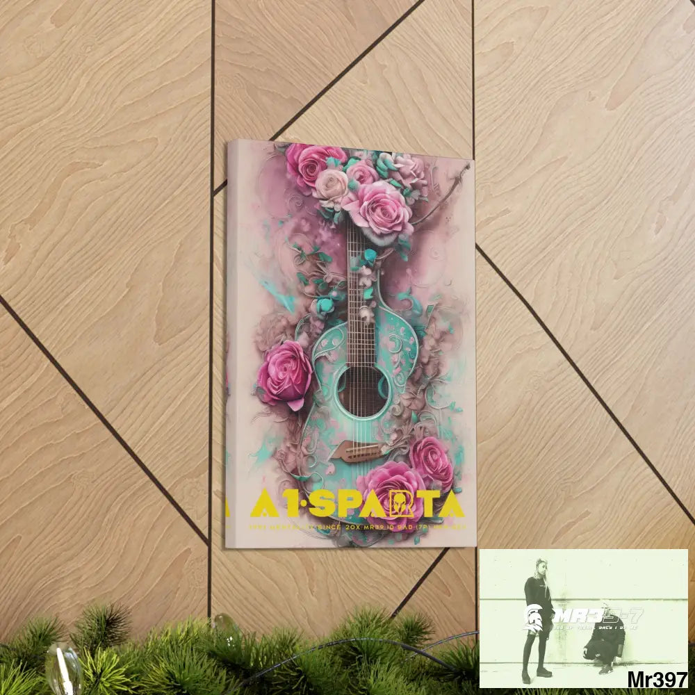Canvas Gallery Wraps A1.Sparta Pink Roses & Guitar Canvas