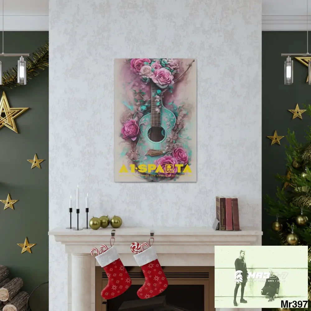 Canvas Gallery Wraps A1.Sparta Pink Roses & Guitar Canvas