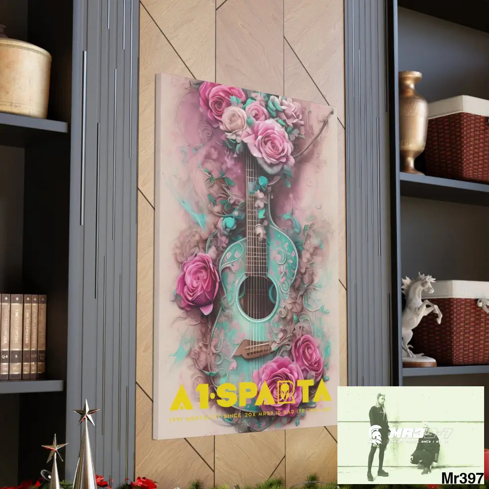 Canvas Gallery Wraps A1.Sparta Pink Roses & Guitar Canvas