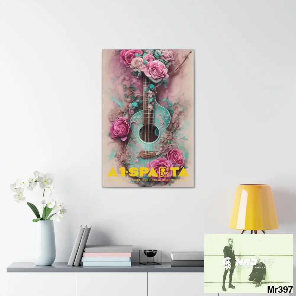Canvas Gallery Wraps A1.Sparta Pink Roses & Guitar Canvas