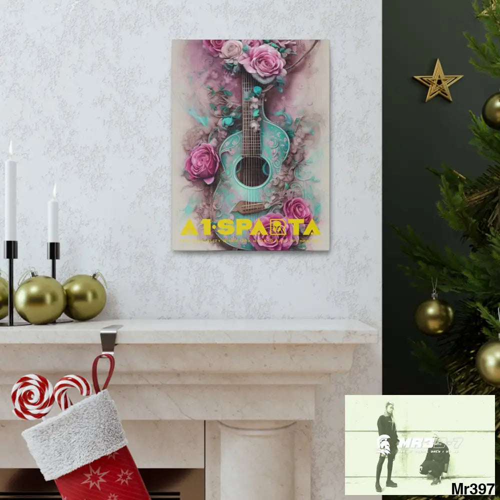 Canvas Gallery Wraps A1.Sparta Pink Roses & Guitar Canvas