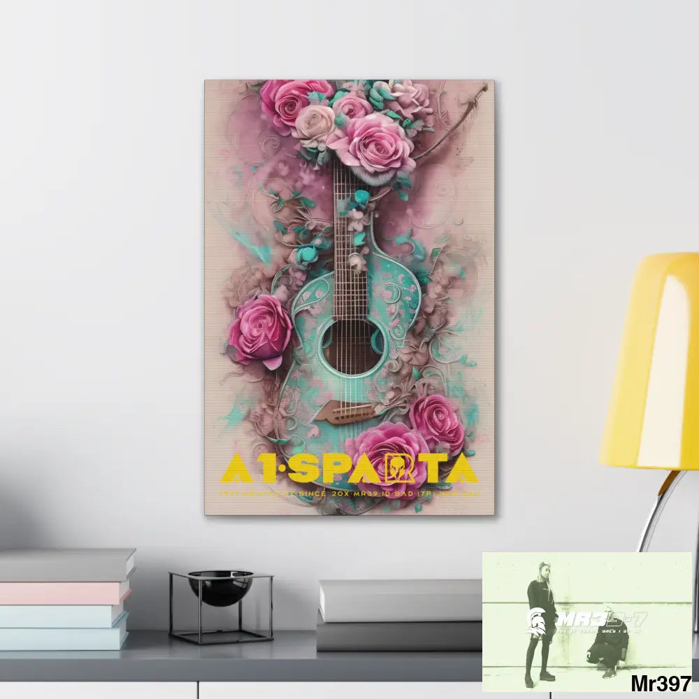 Canvas Gallery Wraps A1.Sparta Pink Roses & Guitar Canvas