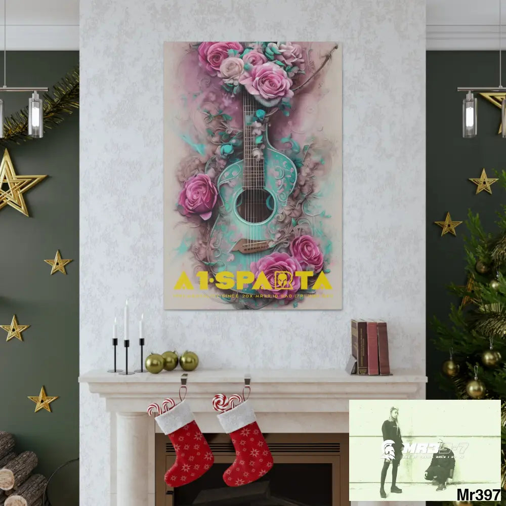 Canvas Gallery Wraps A1.Sparta Pink Roses & Guitar Canvas