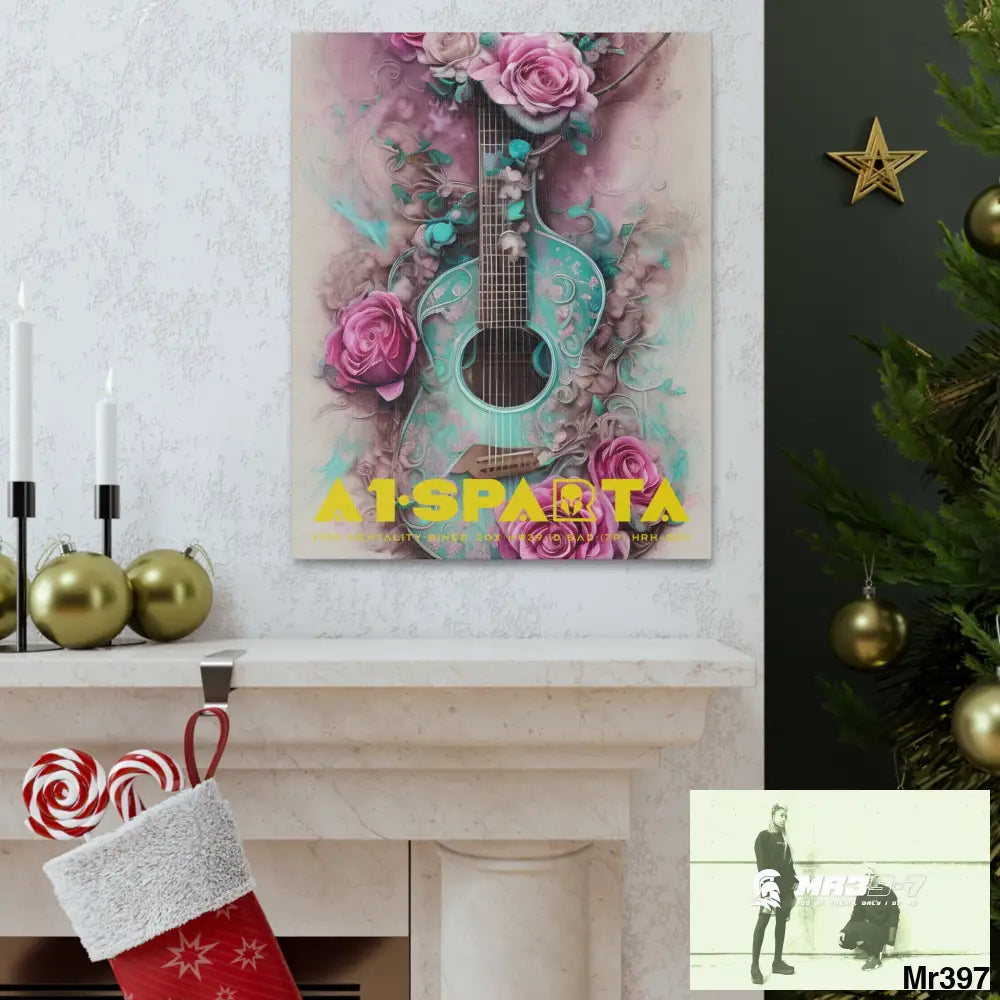 Canvas Gallery Wraps A1.Sparta Pink Roses & Guitar Canvas