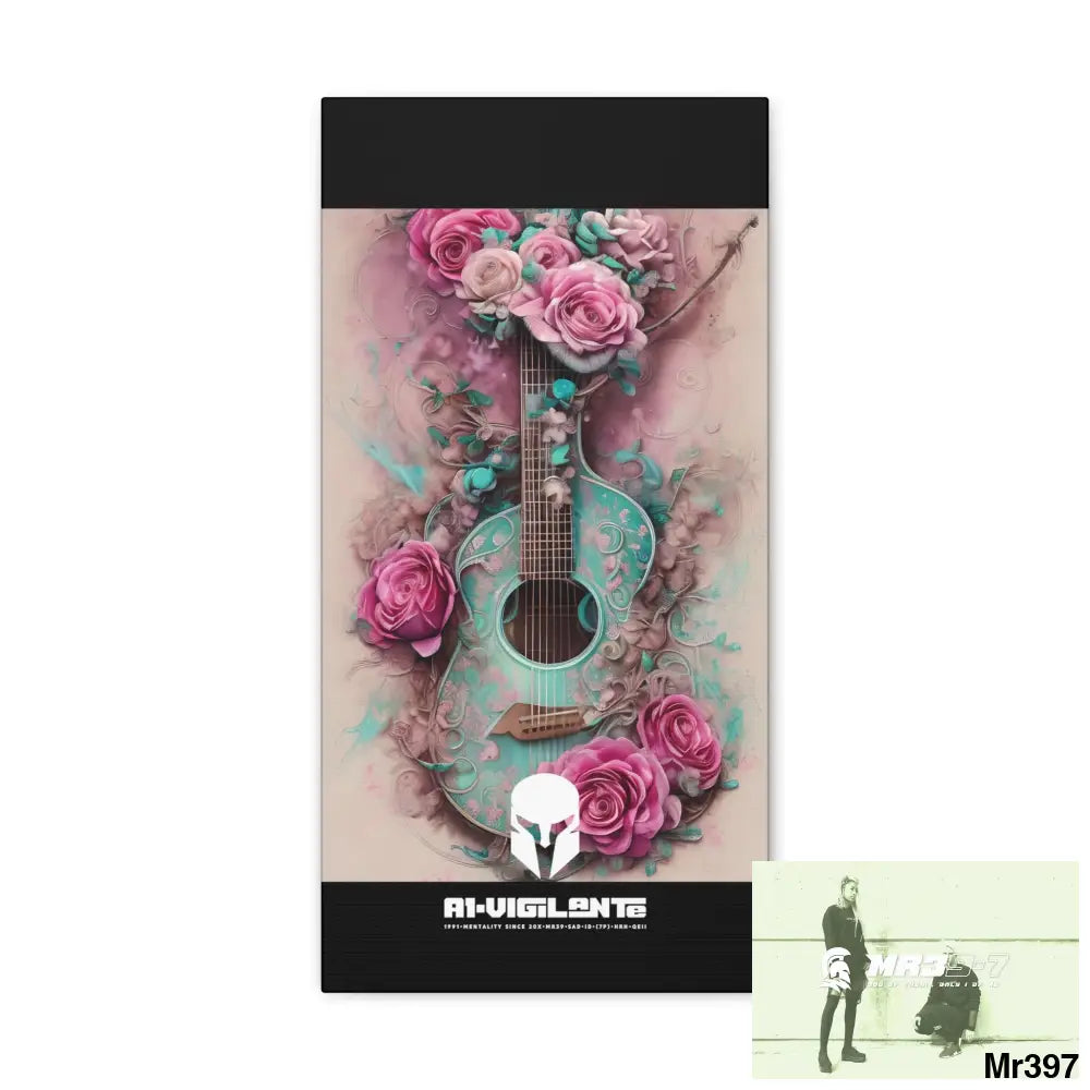 Canvas Gallery Wraps A1Sparta Pink Roses & Guitar 10″ x 20″ / Premium Gallery Wraps (1.25″) Canvas