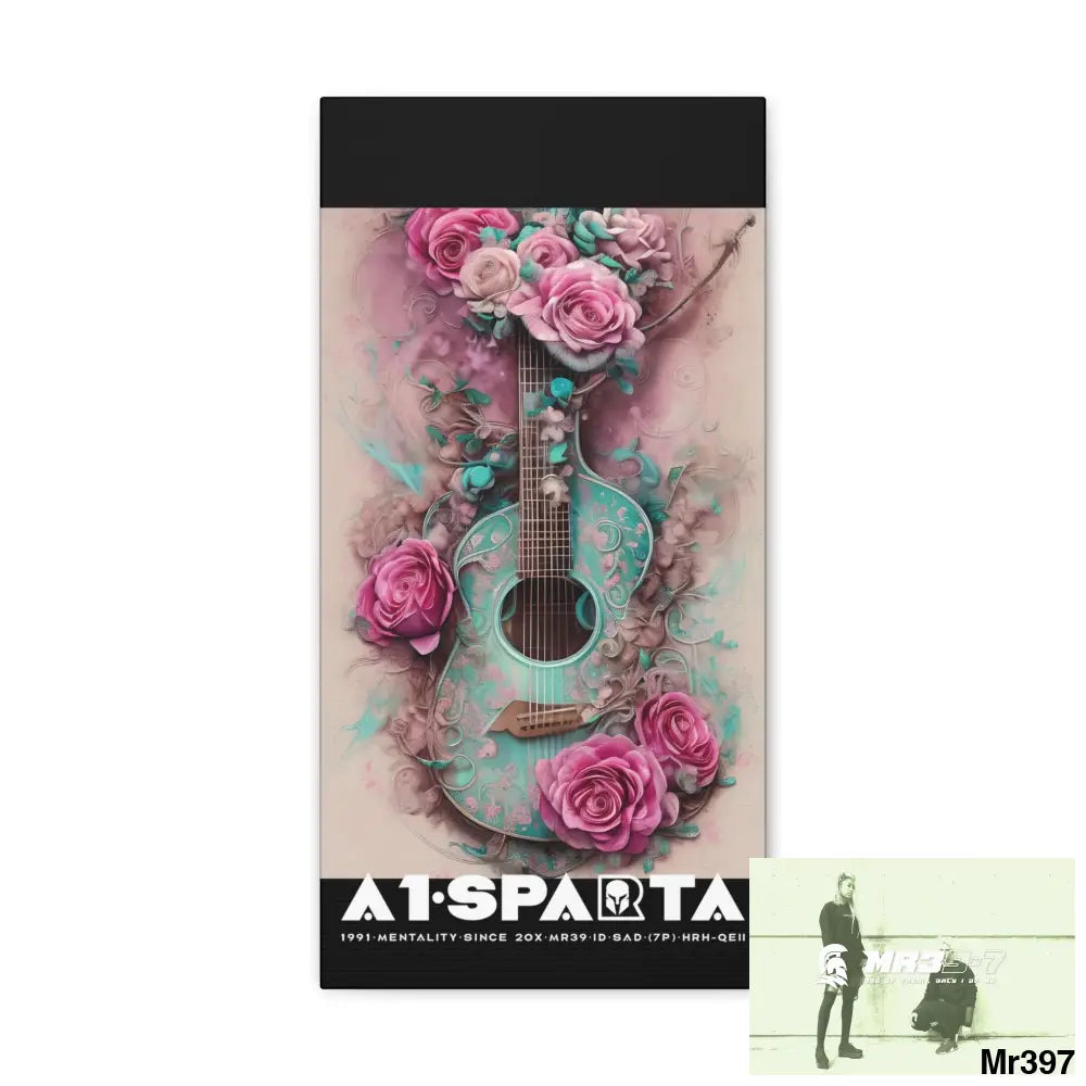 Canvas Gallery Wraps A1Sparta Pink Roses & Guitar 10″ x 20″ / Premium Gallery Wraps (1.25″) Canvas