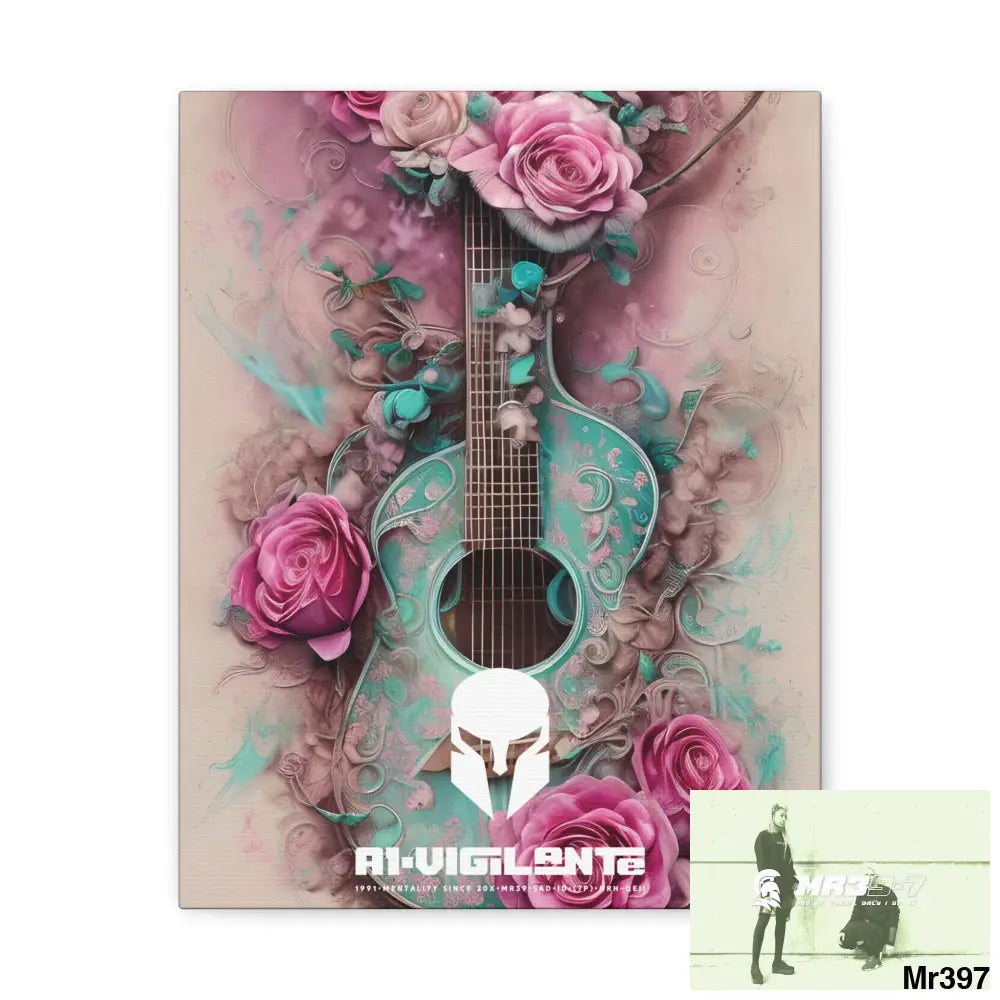 Canvas Gallery Wraps A1Sparta Pink Roses & Guitar 11″ x 14″ / Premium Gallery Wraps (1.25″) Canvas