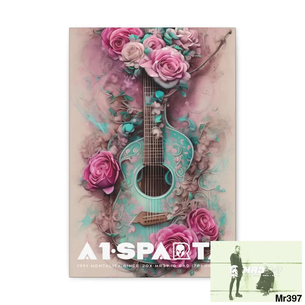 Canvas Gallery Wraps A1Sparta Pink Roses & Guitar 12’’ x 18’’ / Premium Gallery Wraps (1.25″) Canvas