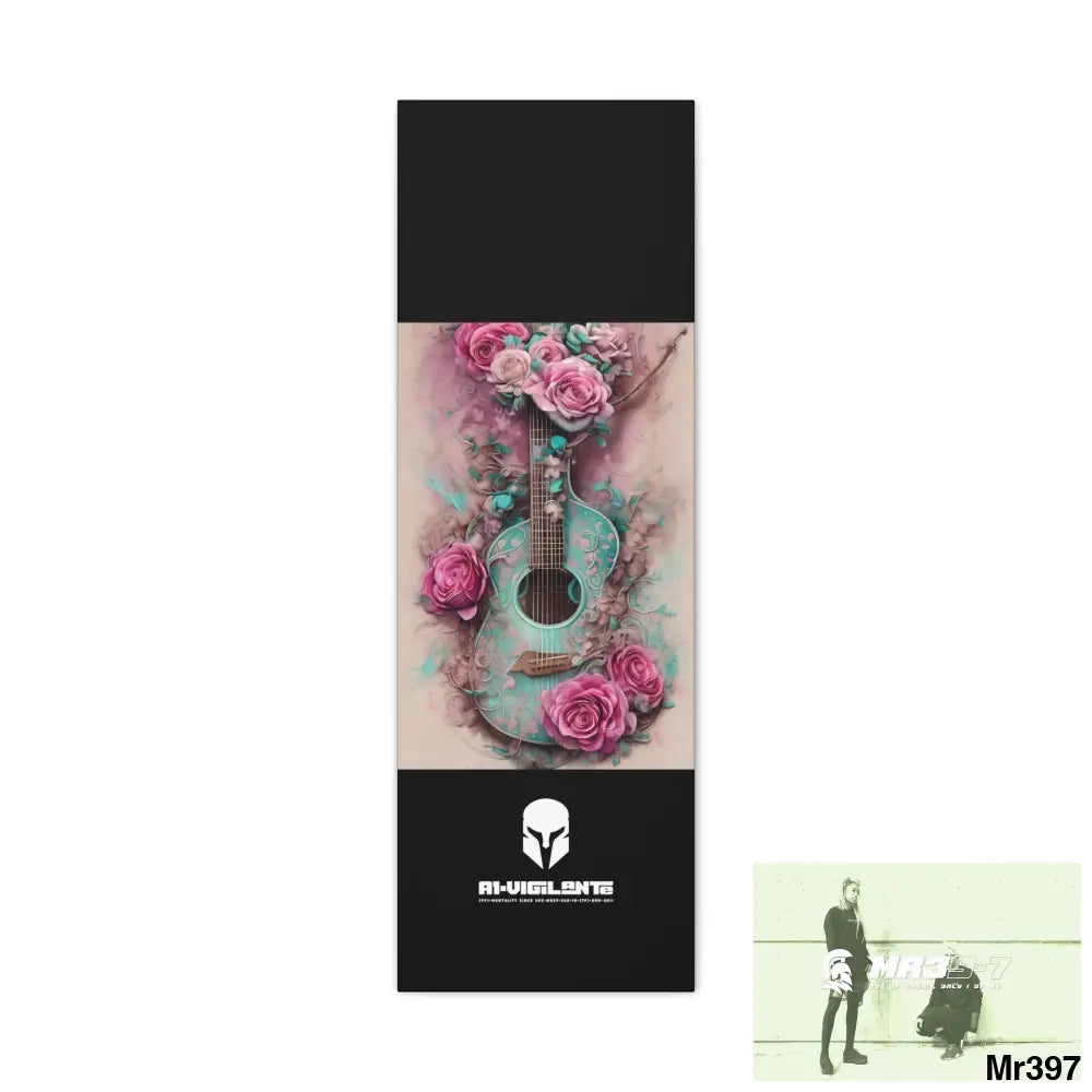 Canvas Gallery Wraps A1Sparta Pink Roses & Guitar 12″ x 36″ / Premium Gallery Wraps (1.25″) Canvas